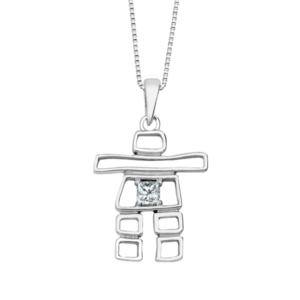 Canadian Diamond Solitaire Inukshuk Pendant in Sterling Silver (0.08 CT.)