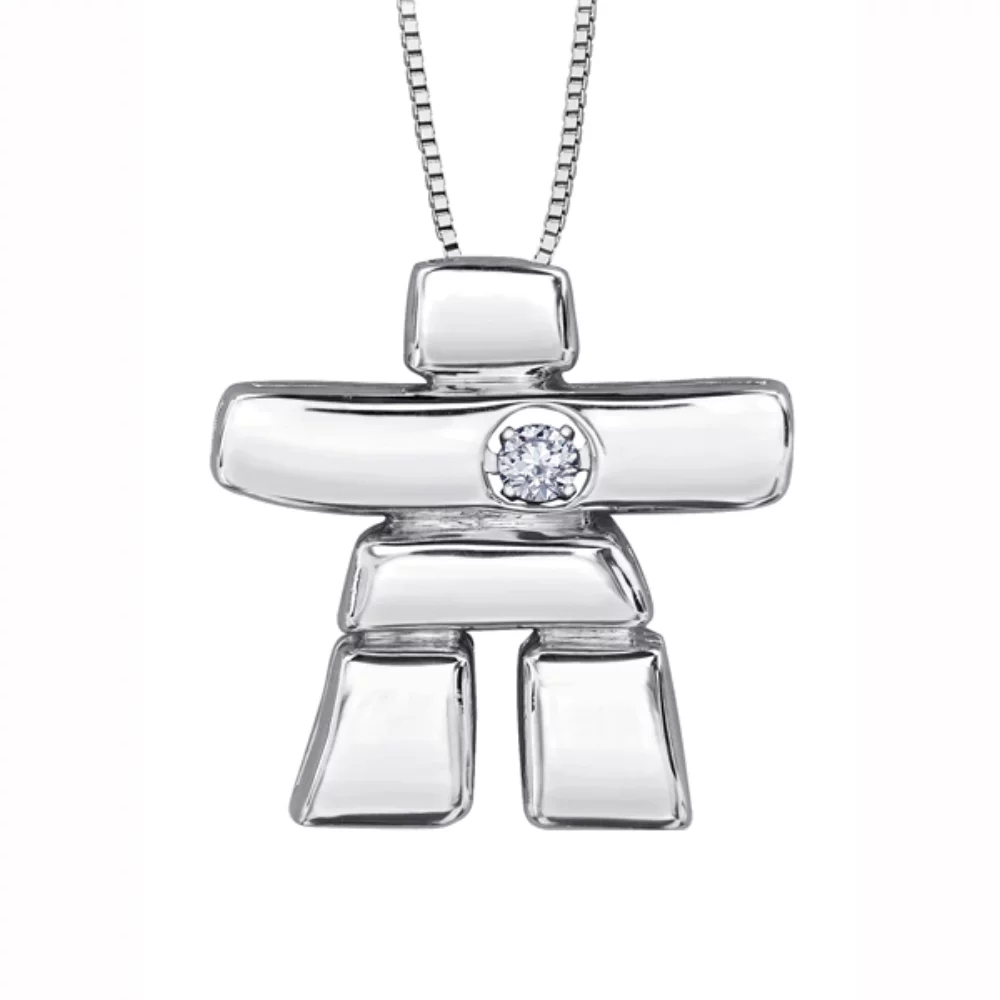 Canadian Diamond Solitaire Inukshuk Pendant in 10K White Gold (0.06 CT.)