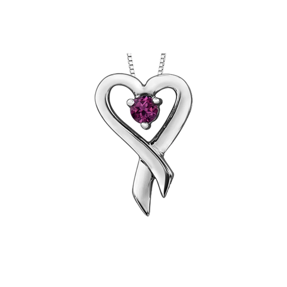 Heart Ribbon Pendant with Pink Topaz in 10K White Gold (3.5 CT. T.W.) - Silver and Pink