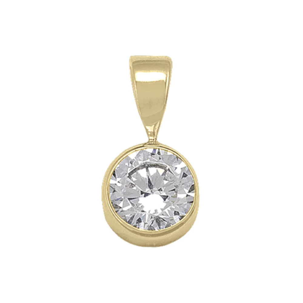 10K Gold Round Cubic Zirconia Pendants - 0.6gm