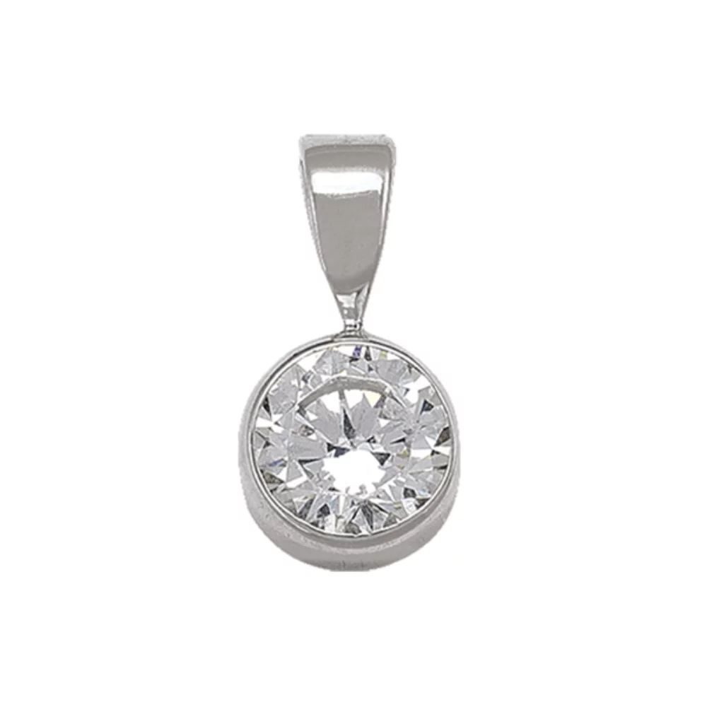 10K Silver Round Cubic Zirconia Pendants - 0.6gm