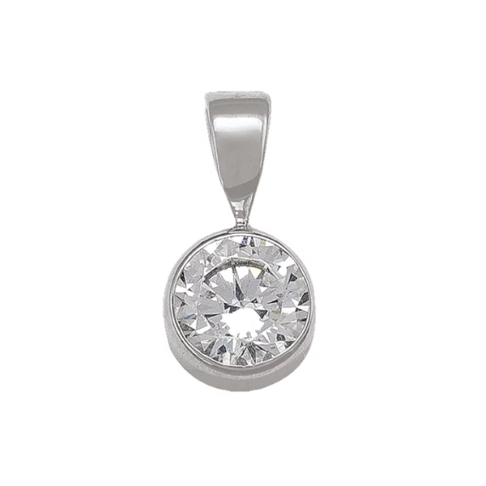 10K Silver Round Cubic Zirconia Pendants - 0.8gm