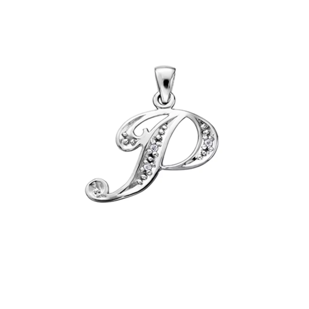 Diamond Initial "P" Pendant in 10K (0.015 CT. T.W.) - Silver