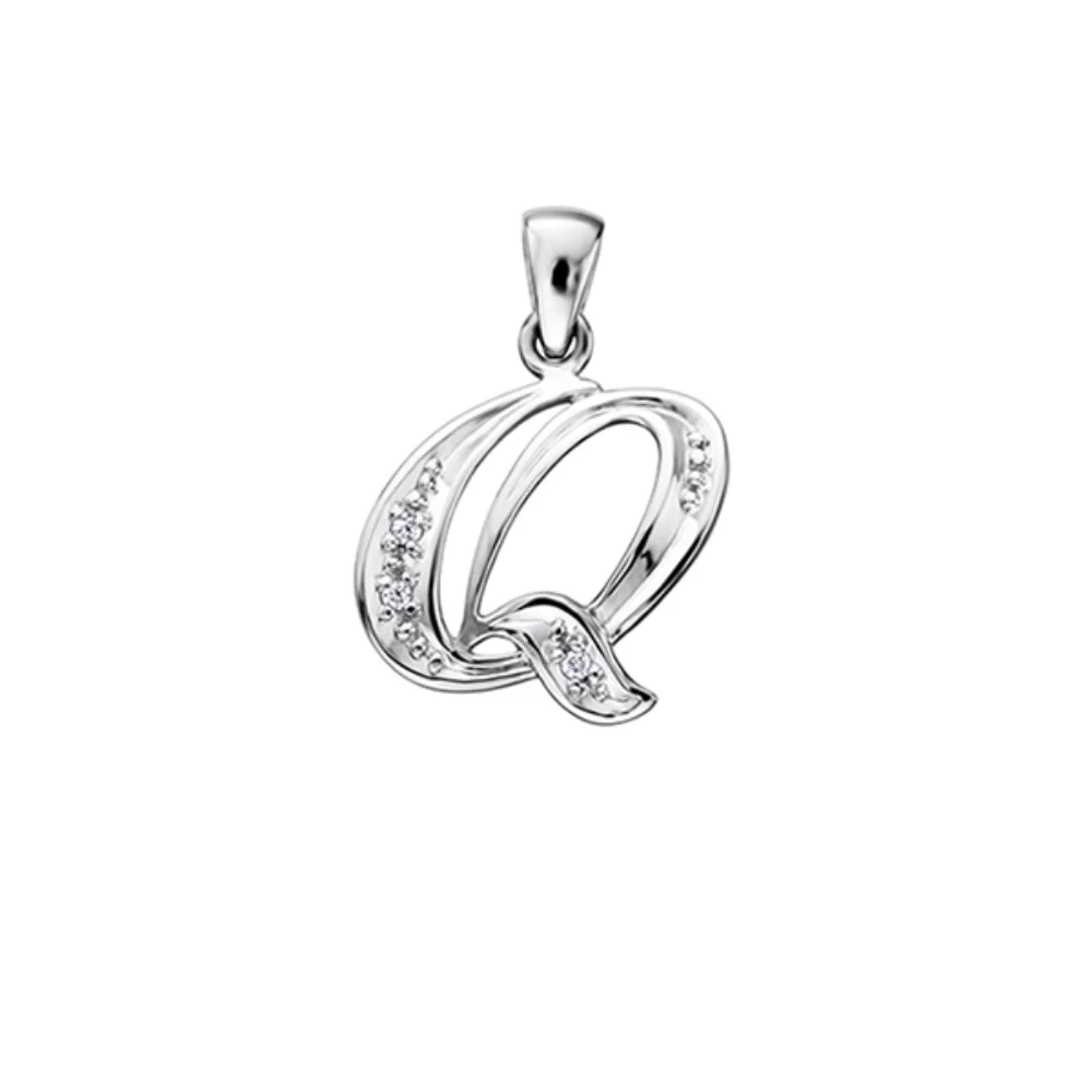 Pendentif initial en diamant "Q" en or 10 carats (0,015 CT. T.W.) - Argent