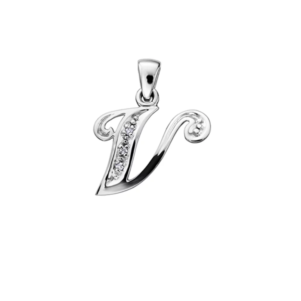 Diamond Initial "V" Pendant in 10K (0.015 CT. T.W.) - Silver