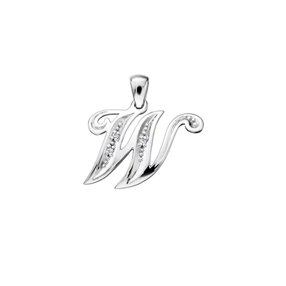 Diamond Initial "W" Pendant in 10K (0.015 CT. T.W.) - Silver