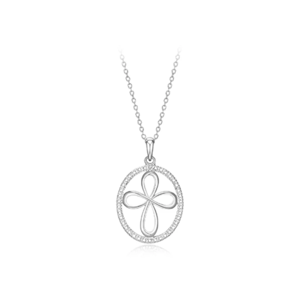 Pendentif croix ovale en argent sterling avec zircone cubique - argent