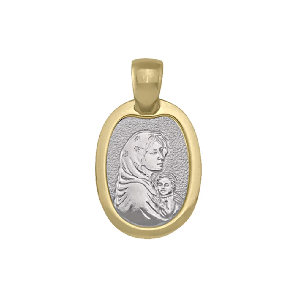 18K Two Tone Oval Madonna Pendants - 2.1 gm