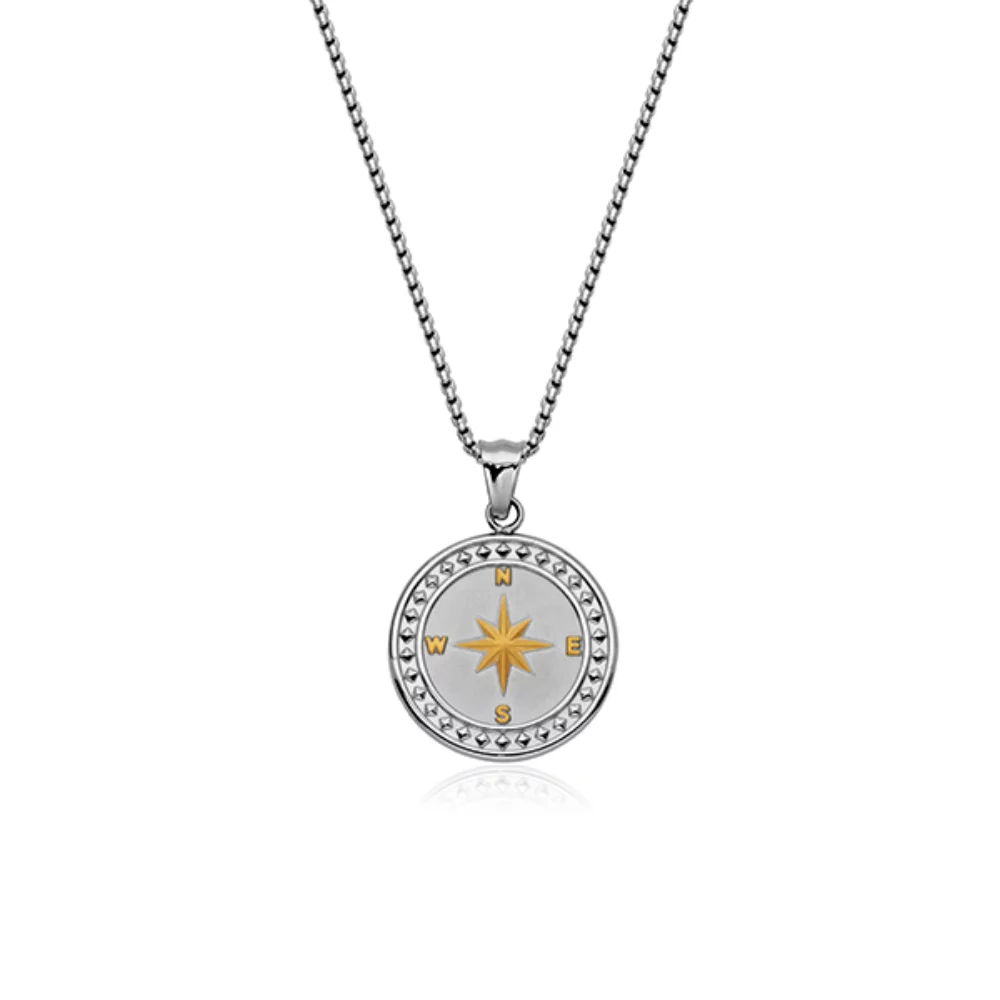 Pendentif boussole CJ STEELX - Argent et Or