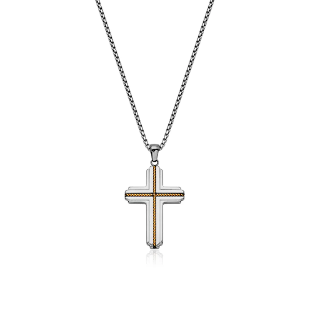 Pendentif croix CJ STEELX - Argent et Or