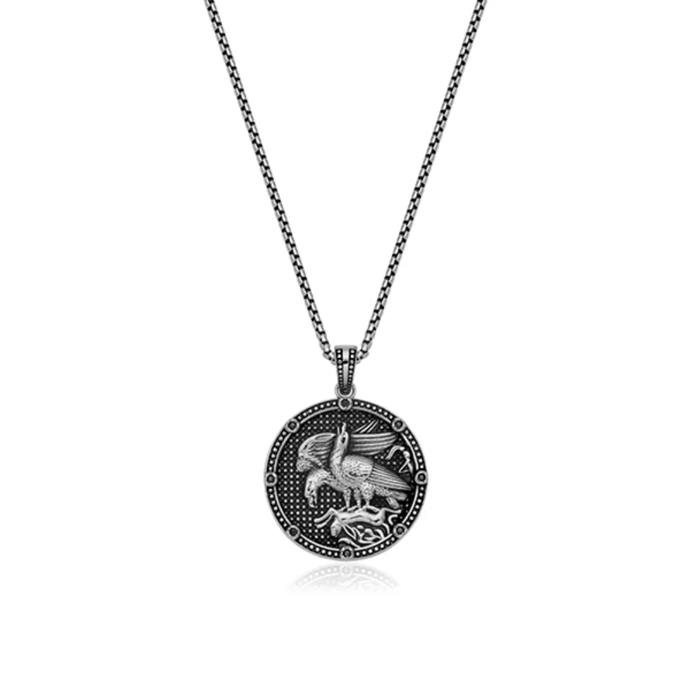 CJ STEELX Eagle Medallion Pendant - Silver and Black