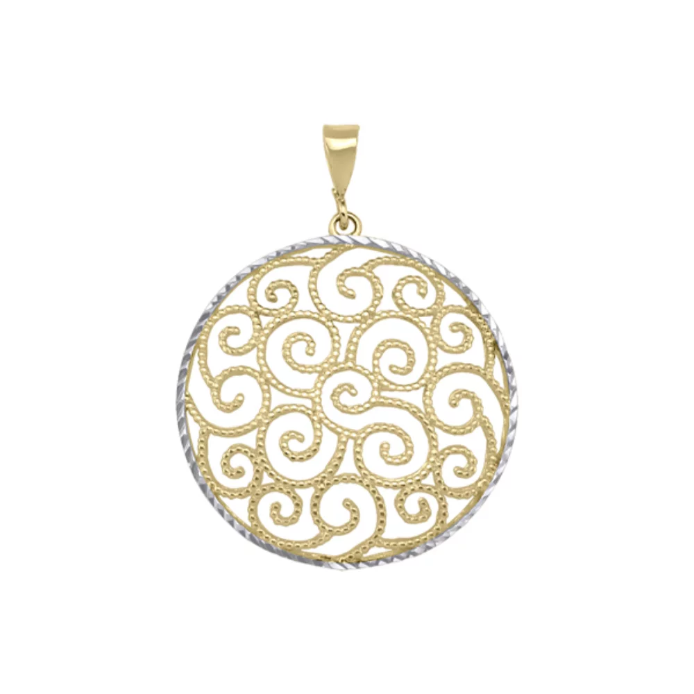 10K Gold and Silver Swirls Pendants