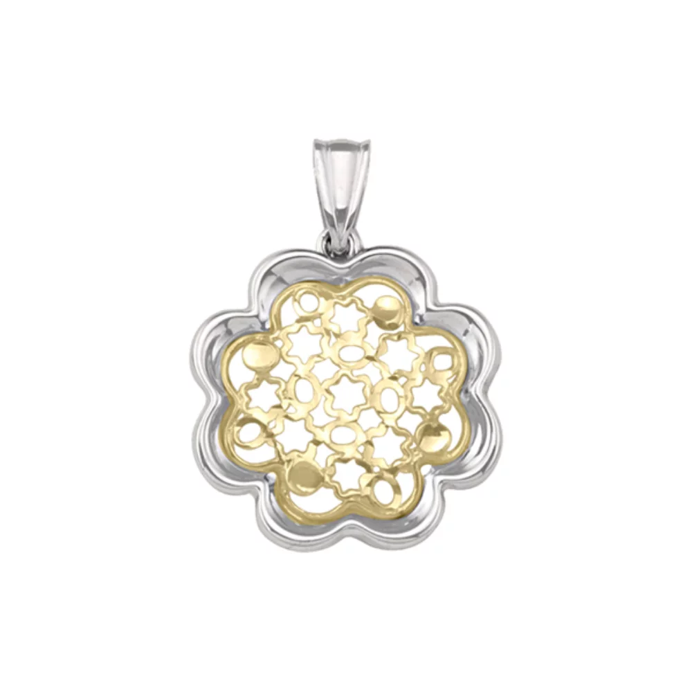 10K Gold and Silver Floral Shaped Pendants