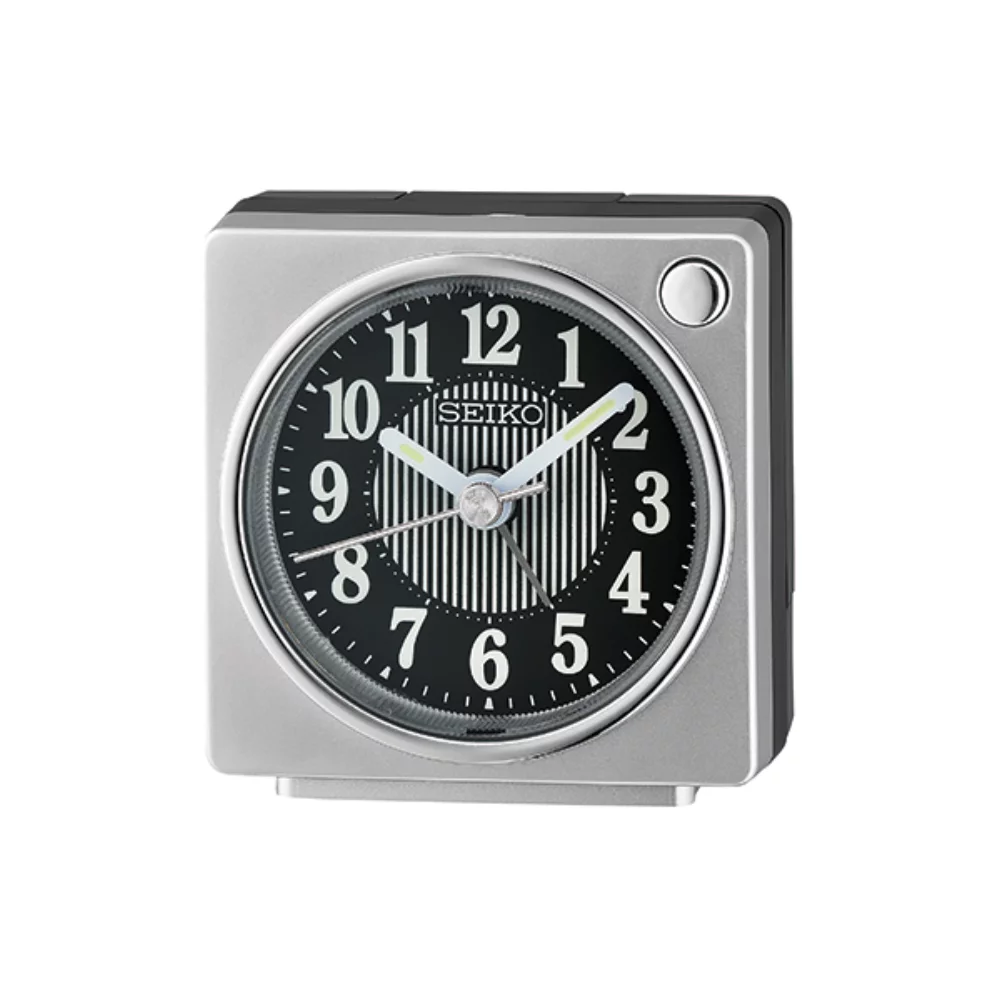 Seiko QHE197S Bedside Desk Alarm Clock - Silver & Black