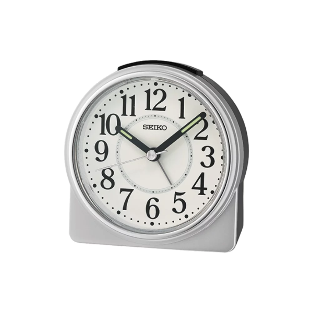 Seiko QHE198S Bedside Desk Alarm Clock - Silver & White