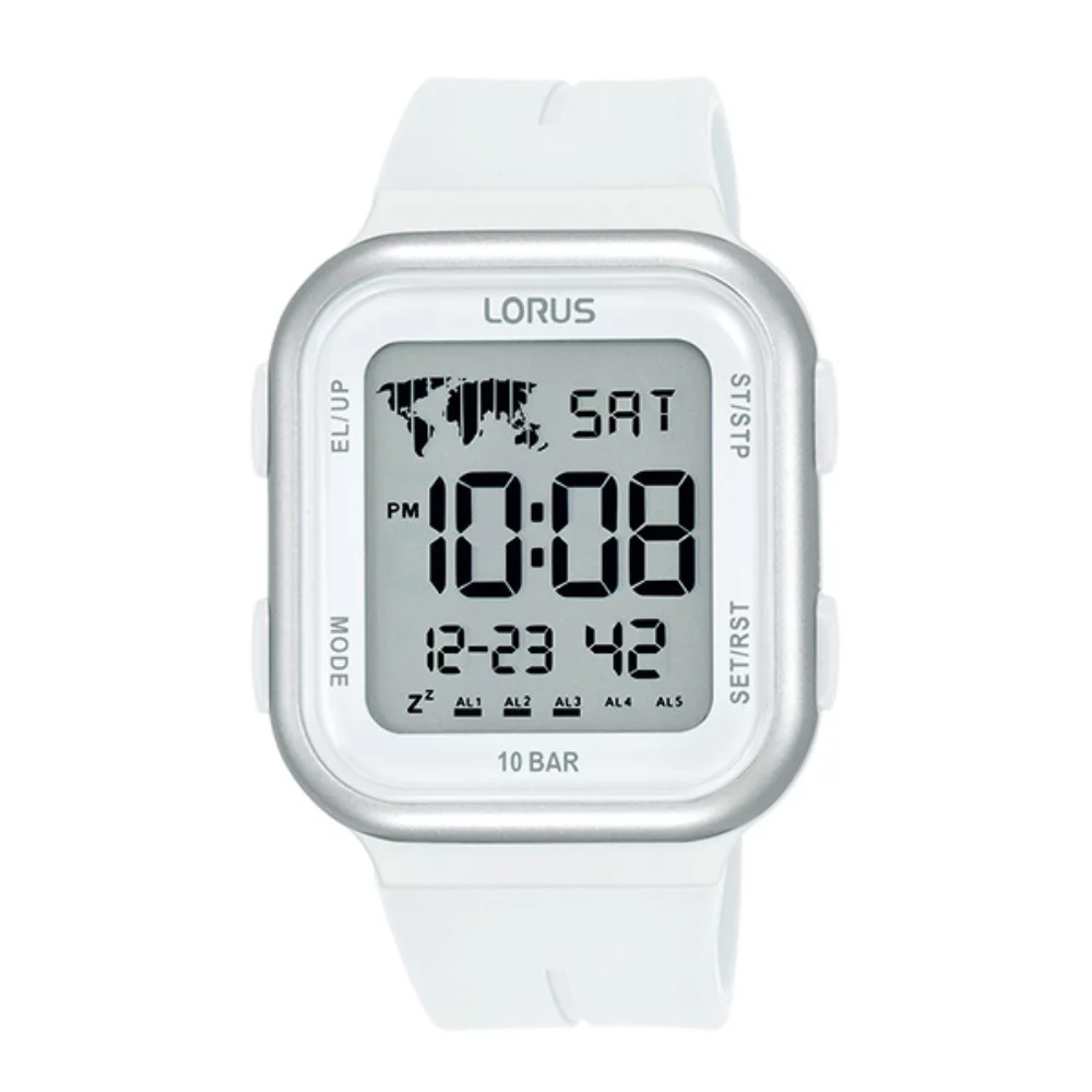Montre chronographe numérique unisexe Lorus R2355P - Blanc