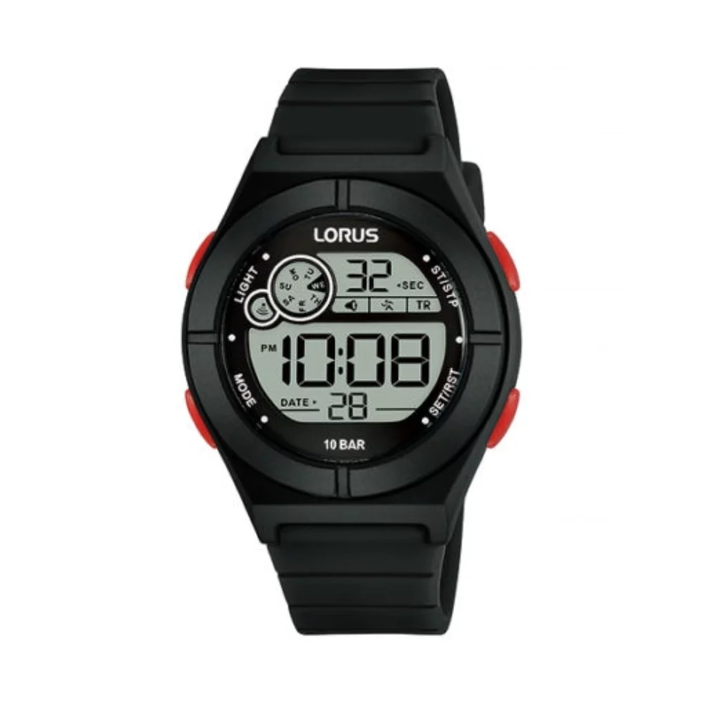 Montre numérique multifonctionnelle Lorus R2363N - Noir et rouge