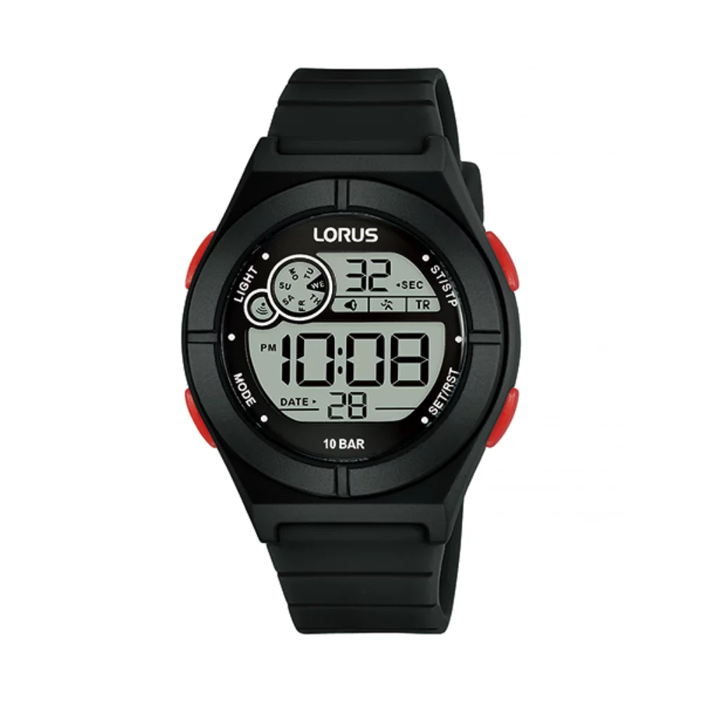 Montre numérique multifonctionnelle Lorus R2363N - Noir et rouge