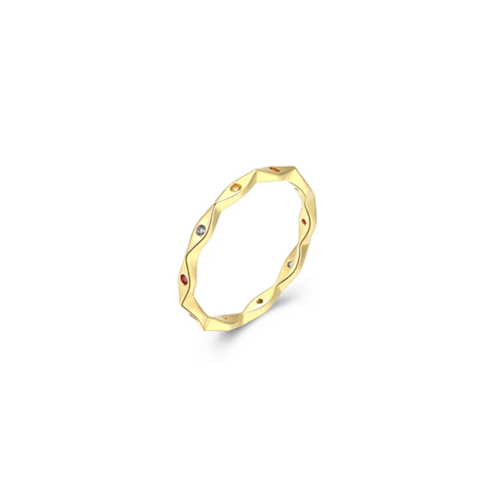 Diamondlite Cubic Zirconia "Mystique" Multi-coloured Created Gems Scalloped Ring - Gold - Size 7