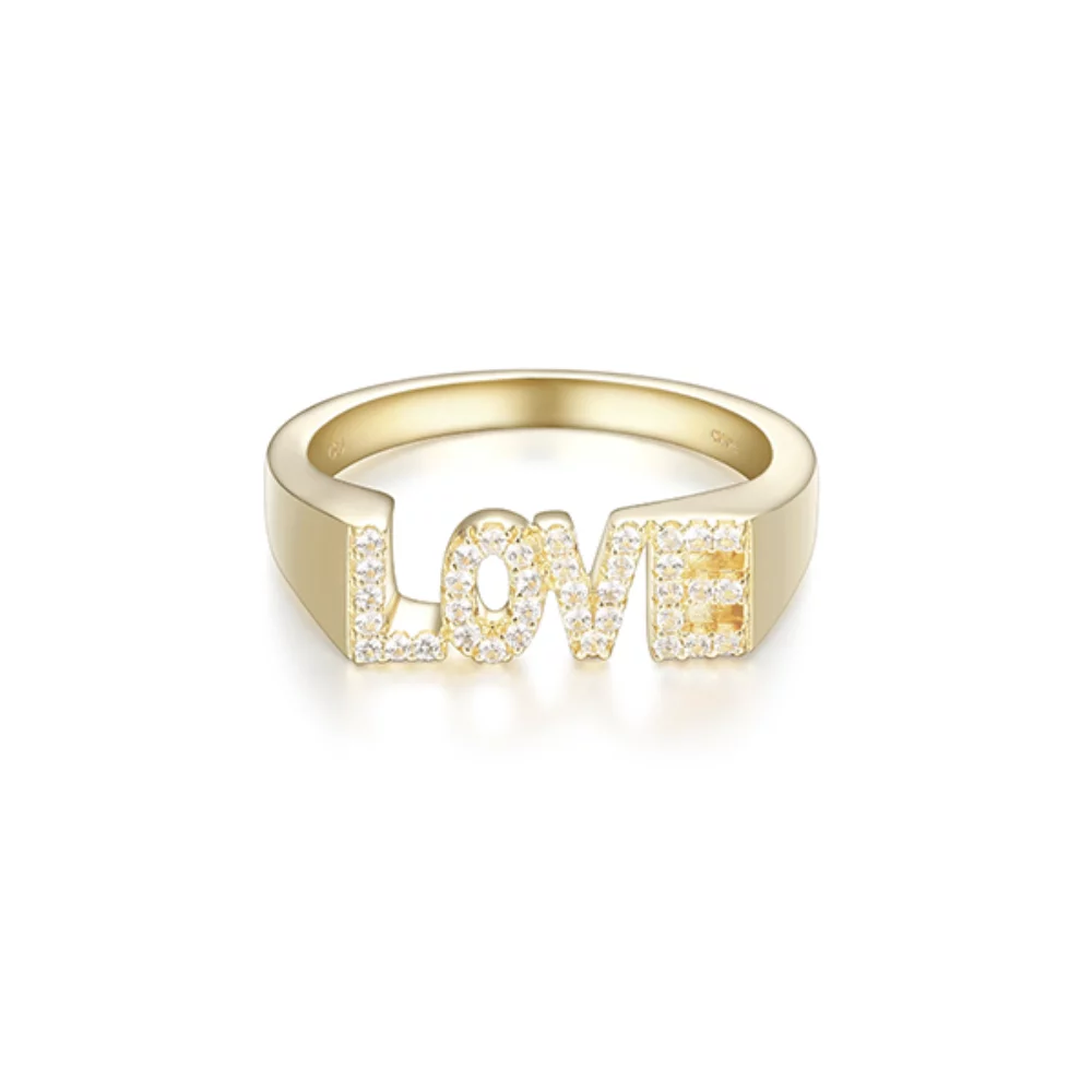 Bague Chevalière LOVE en Zircone Cubique Diamondlite - Or - Taille 7