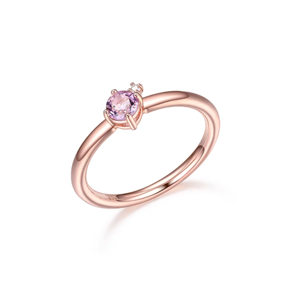 Bague en améthyste rose ronde de 4 mm avec zircone cubique Diamondlite - Rose - Taille 6
