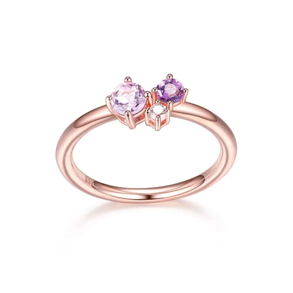 Bague trio en zircone cubique Diamondlite et améthyste - Rose - Taille 7