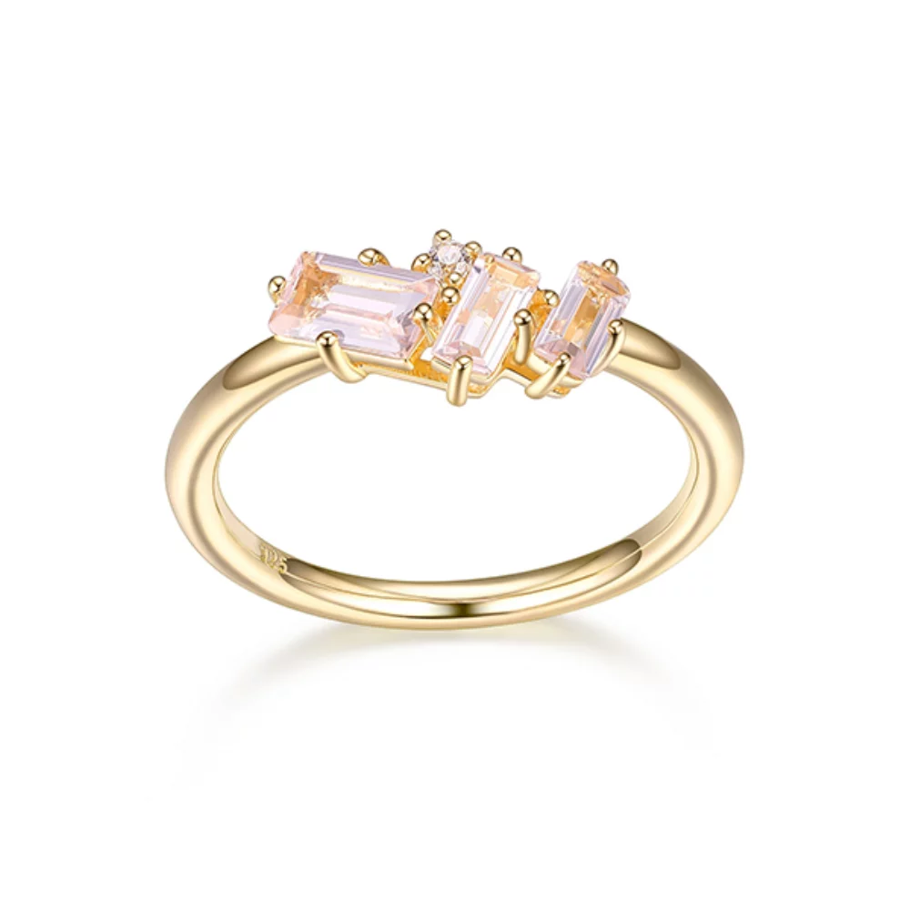 Diamondlite Cubic Zirconia and Simulated Morganite Triple Baguette Ring - Gold - Size 7