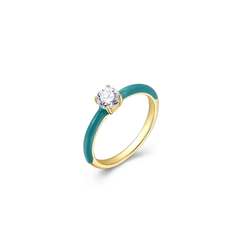 Collection de bonbons en coton sucré Bague solitaire en émail Cubic Zirconia Diamondlite ronde - Bleu - Taille 8