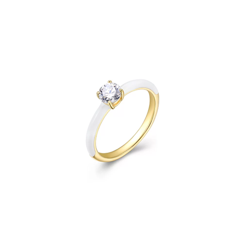 Collection de bonbons en coton Candy Round Diamondlite Cubic Zirconia Enamel Solitaire Ring - Blanc - Taille 7