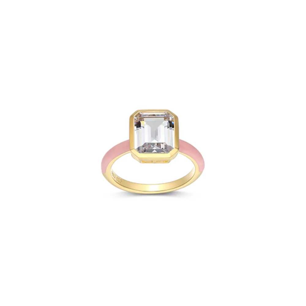 Cotton Candy Collection Emerald Diamondlite Cubic Zirconia Enamel Ring - Light Pink - Size 8