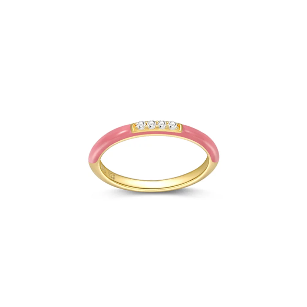 Collection de bonbons en coton Candy Diamondlite Cubic Zirconia Émail Bague Empilable - Rose foncé - Taille 7
