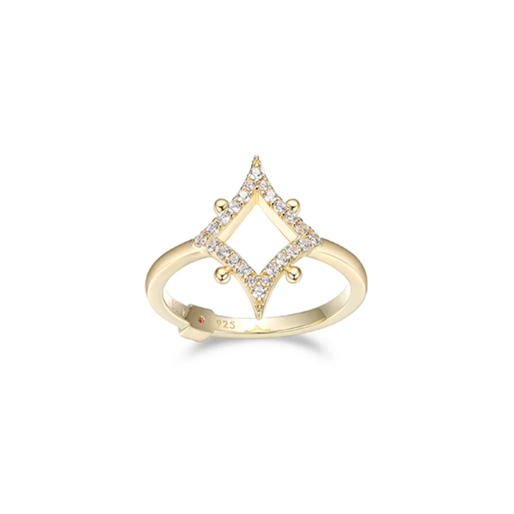 ELLE "Stellar" Sterling Silver Gold Plated Rhombus with Pave Cubic Zirconia Ring - Gold - Size 7