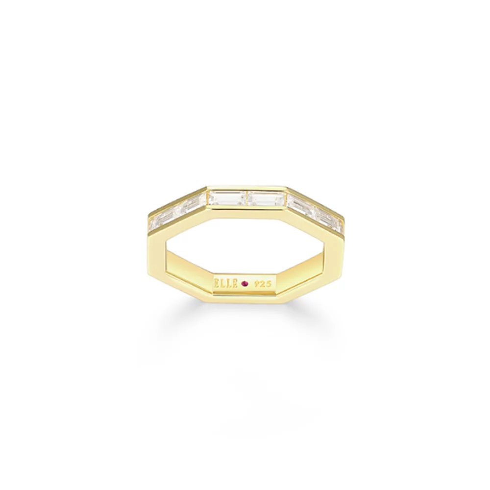 Bague "Baguette" droite en zircone cubique en forme d'octogone - Or - Taille 7