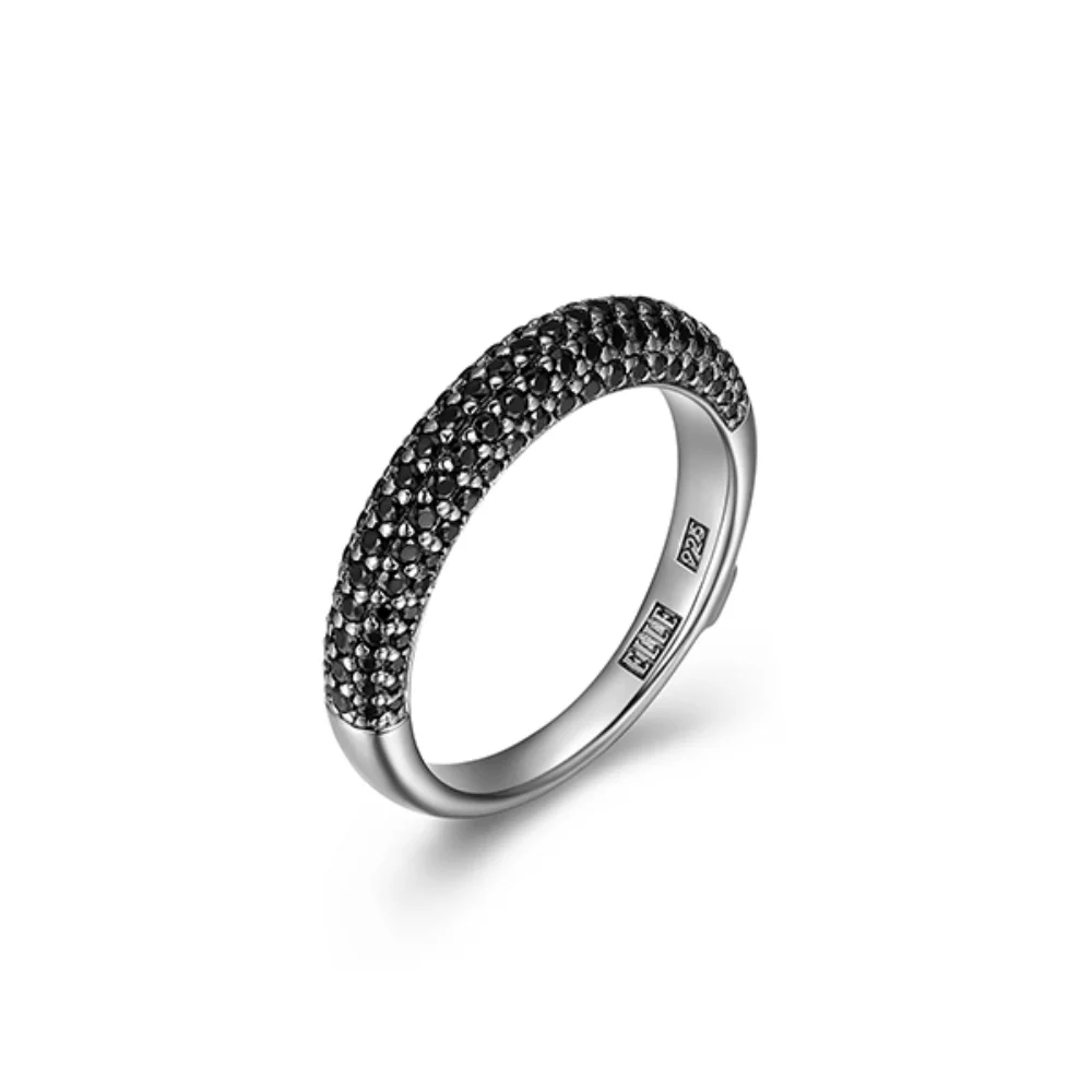 BAGUE DEMI-ÉTERNITÉ "Stardust" à cinq rangées de spinelles noirs - Noir - Taille 9