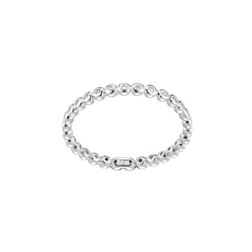 Diamondlite Cubic Zirconia Beaded Ring - Size 7 - Silver