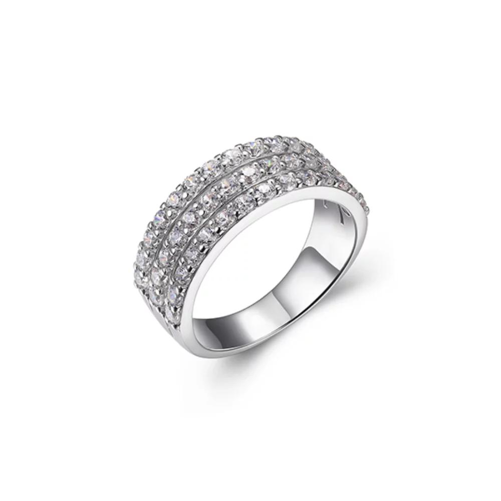 Bague à trois rangées en zircone cubique Diamondlite - Argent - Taille 6