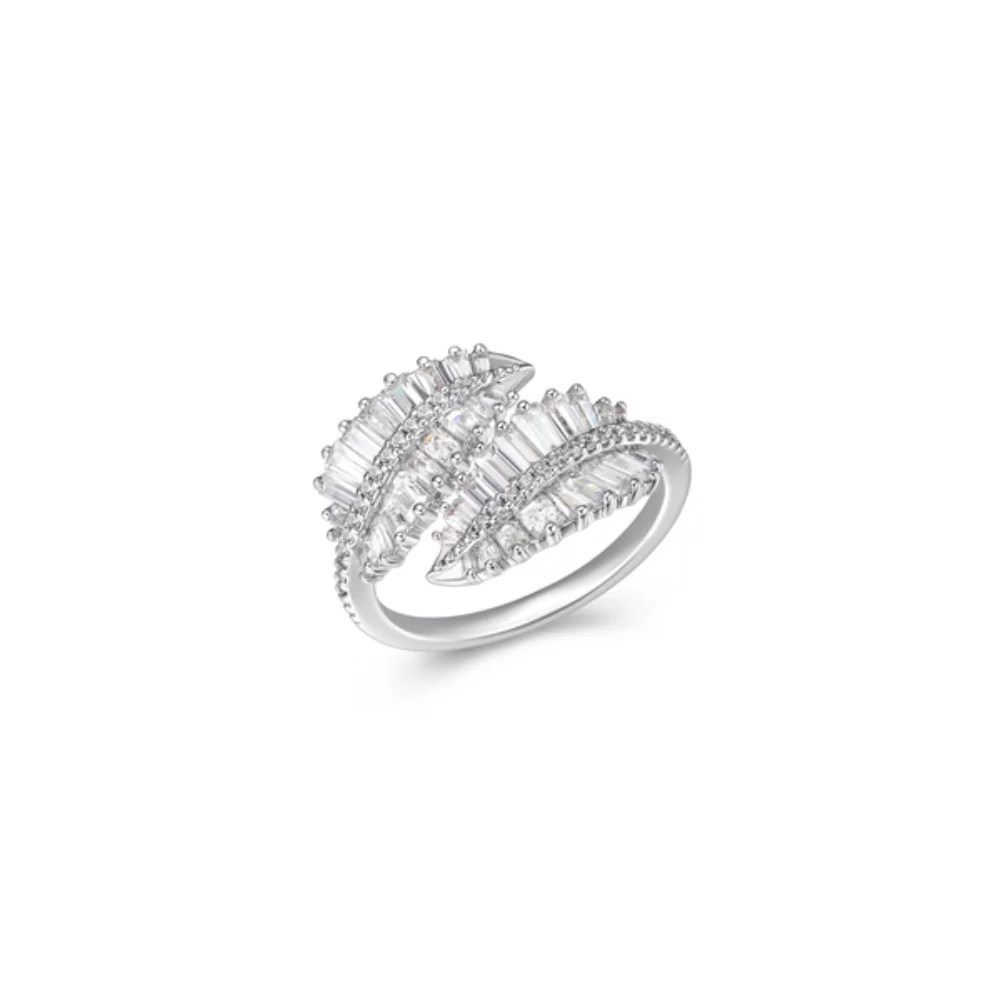 Diamondlite Cubic Zirconia Paradise Baguette Leaf Bypass Ring - Silver - Size 7