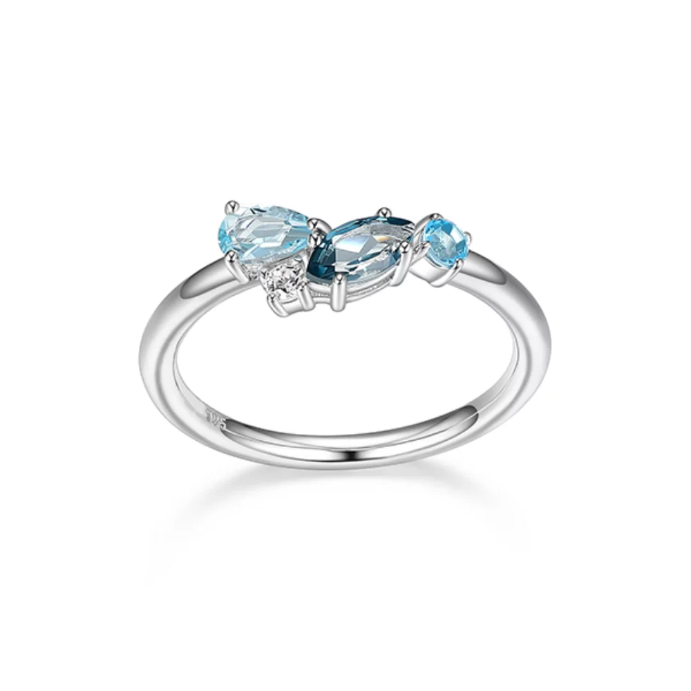 Bague en argent avec zircone cubique Diamondlite et topaze bleue multi-pierres - Taille 7