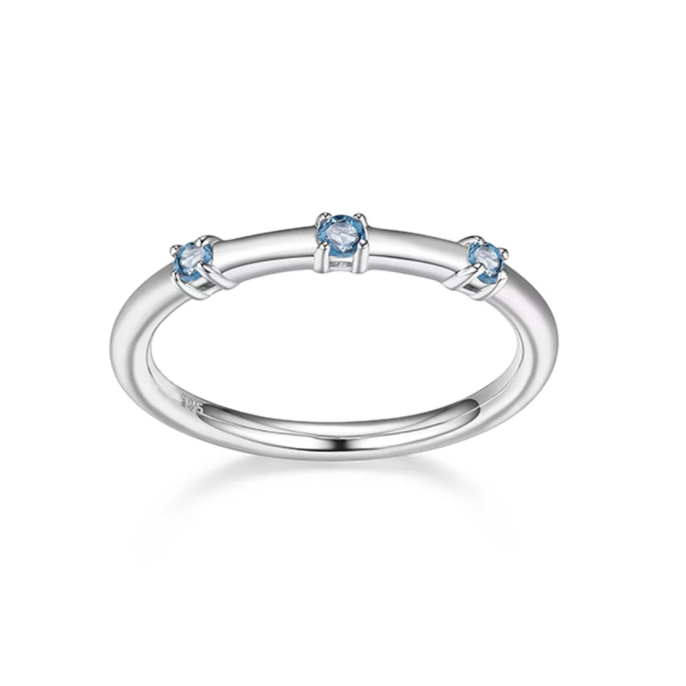 Véritable bague de station en topaze bleu de Londres - Argent - Taille 7