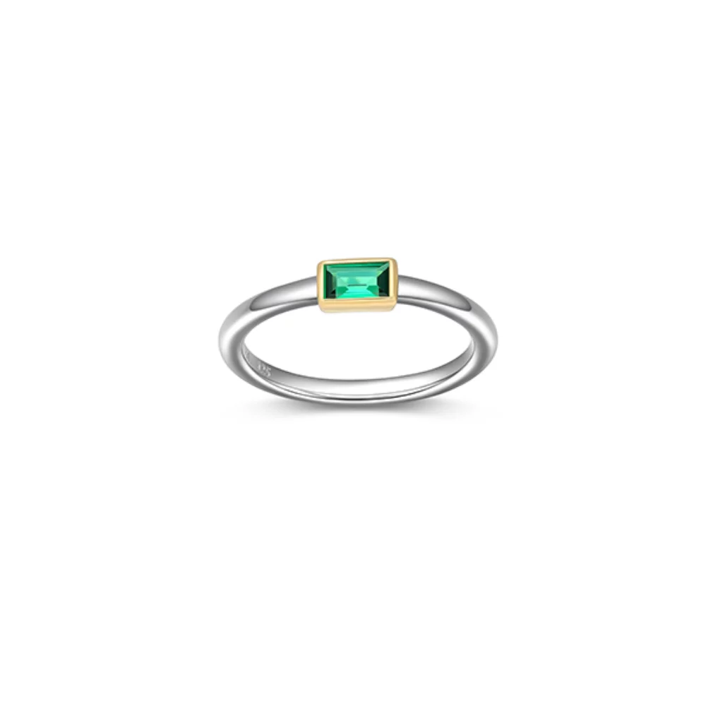 Bague empilable Diamondlite "Mystique" en Nano Baguette vert émeraude - Argent et Or - Taille 7
