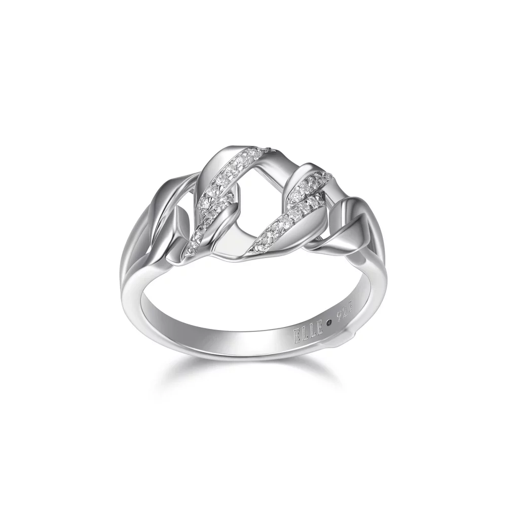 Bague "Lattice" en argent sterling avec maillons hexagonaux et zircons cubiques pavés - Argent - Taille 6