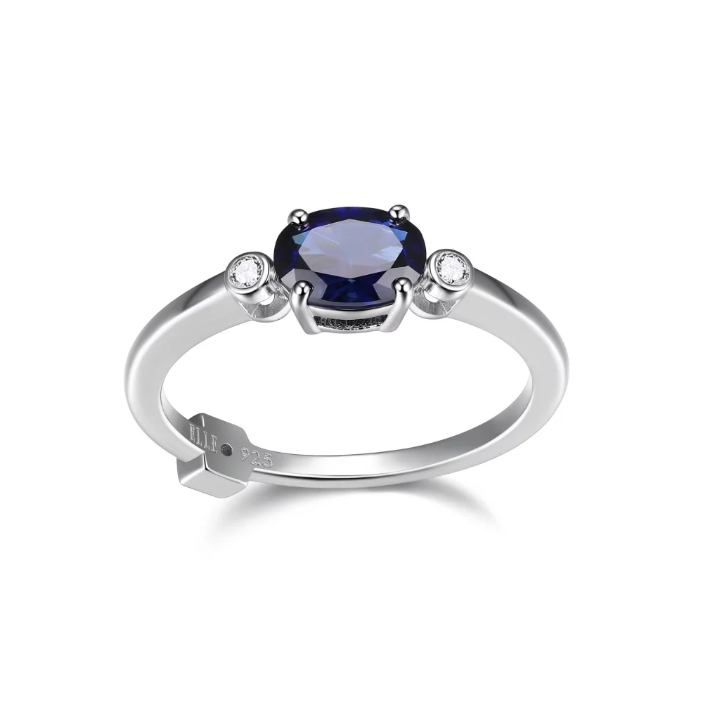 Bague solitaire "Blue Star" en argent sterling avec saphir et diamant de culture - Argent - Taille 6