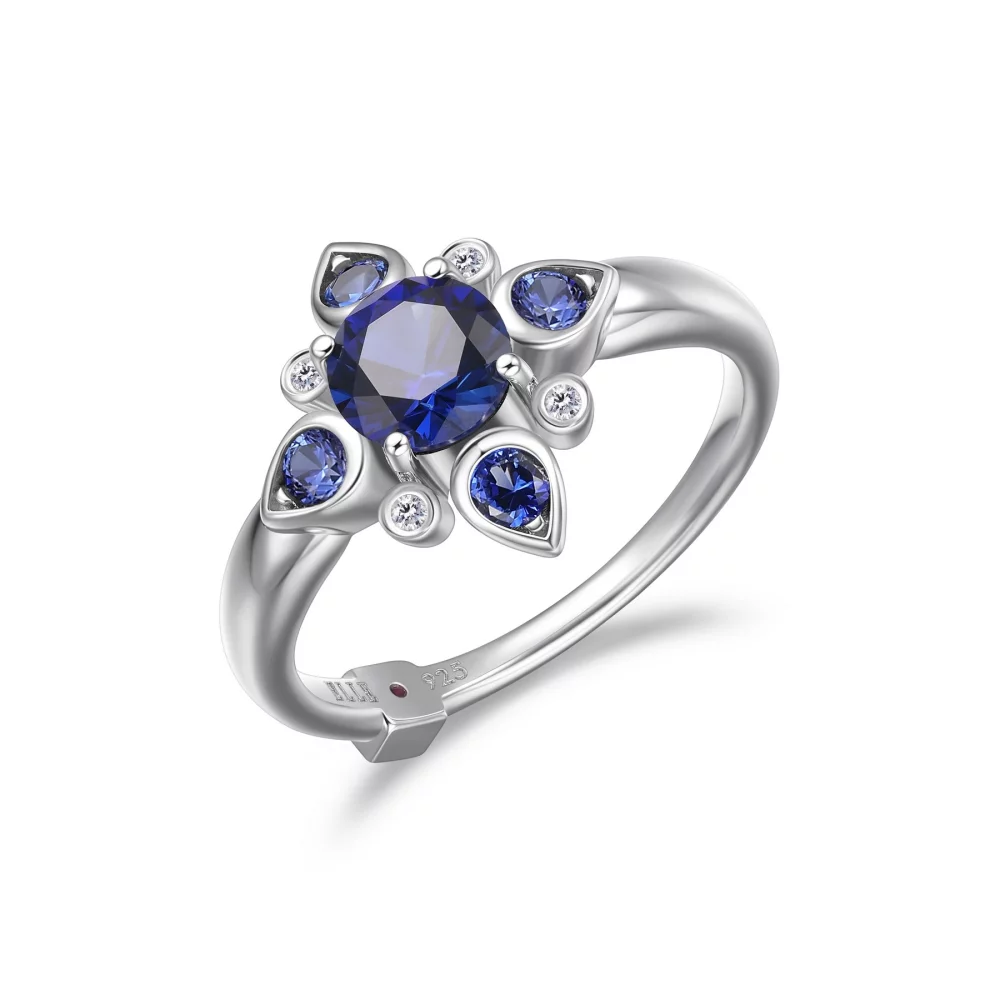 ELLE "Blue Star" Sterling Silver Created Sapphire and Lab Grown Diamond Star Ring - Silver - Size 7
