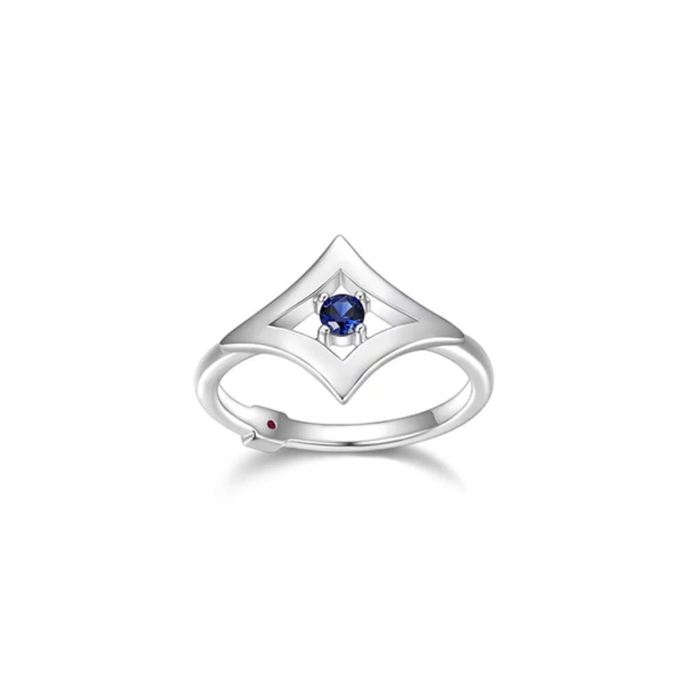 Bague en argent "Stellar" en forme de diamant avec saphir créé rond de 3 mm - Taille 6