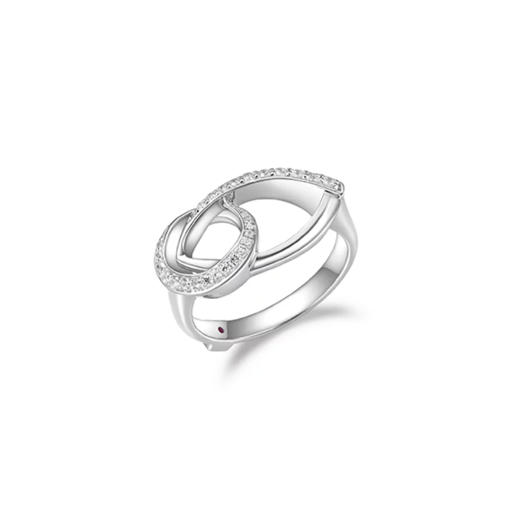 ELLE "Swing" Marquise and Oval Link Pave Cubic Zirconia Open Ring - Silver - Size 9