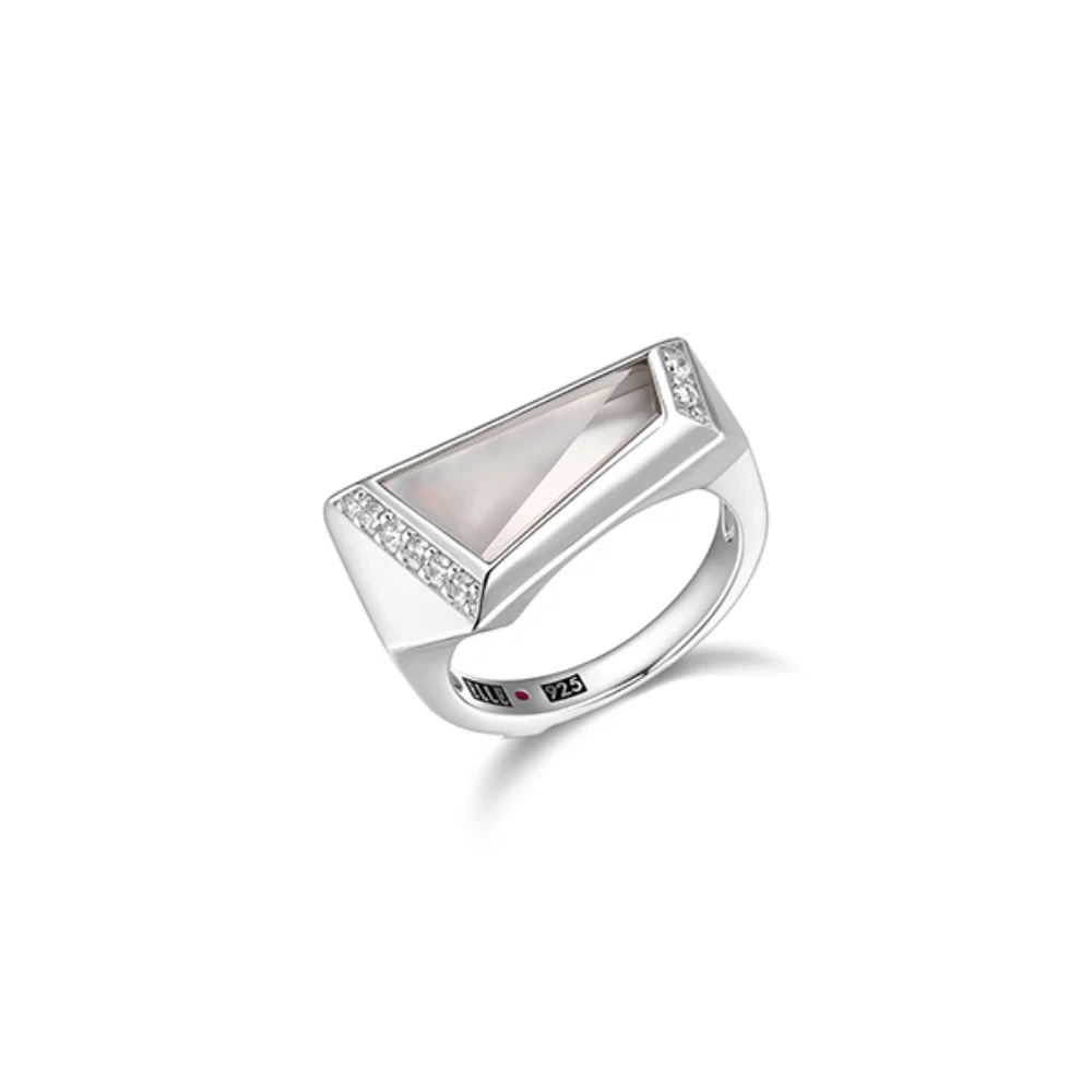 ELLE "Iceberg" Mother of Pearl and Crystal Doublet with Cubic Zirconia Ring - Silver - Size 7