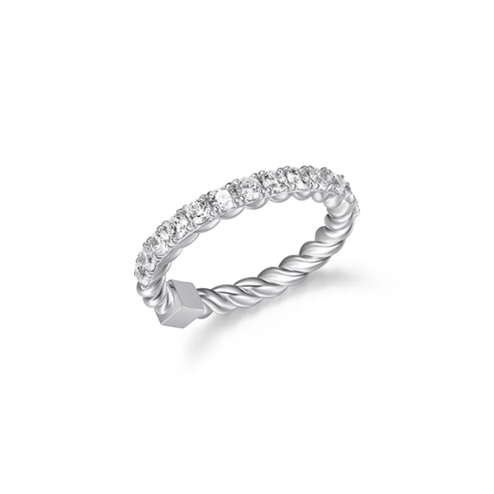 ELLE "Nautical" Rope Finish with Round Cubic Zirconia Ring - Silver - Size 6
