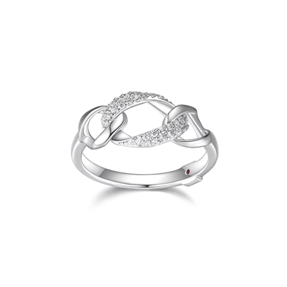 ELLE "Ovation" Oval Link with Pave Cubic Zirconia Ring - Silver - Size 8