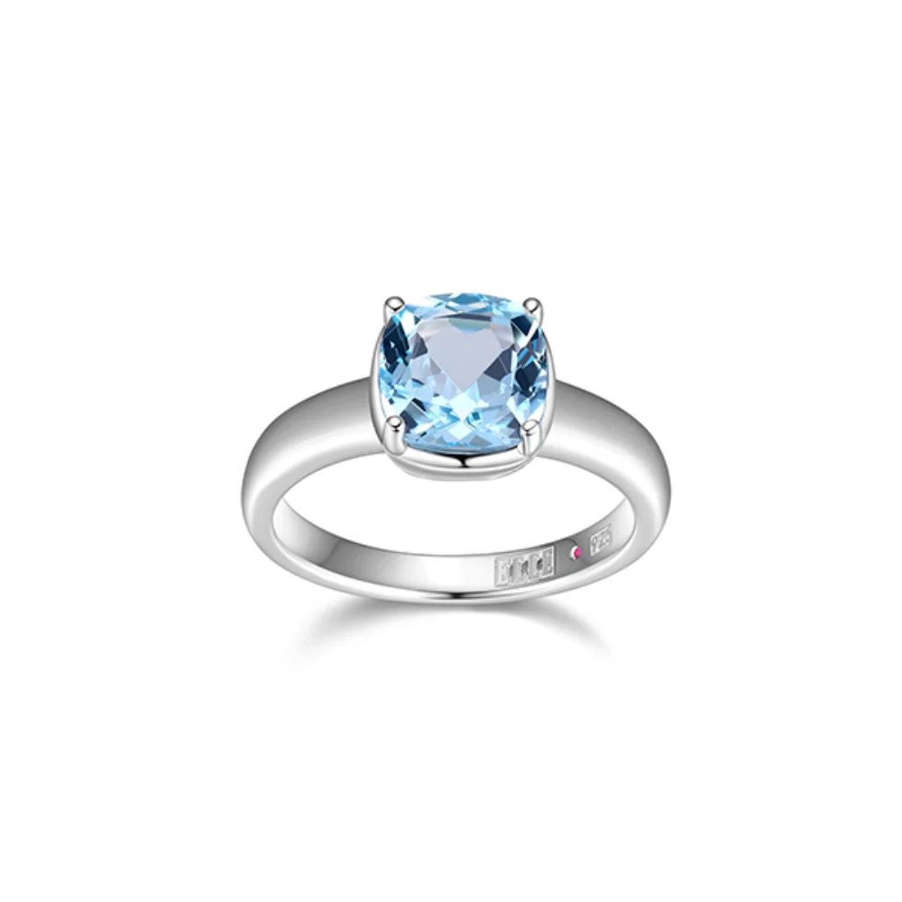ELLE "Marble" Topaz Cushion Cut Solitaire Ring - Silver - Size 8