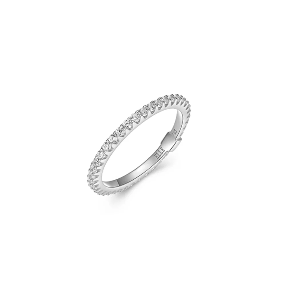 ELLE "Stardust" Clear Cubic Zirconia Skinny Eternity Ring - Silver - Size 7